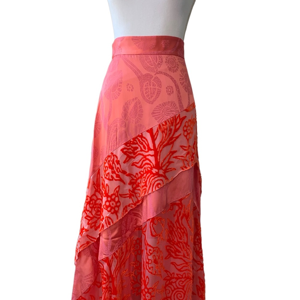 PETER PILOTTO LONG DEVORE SILK VELVET ASYMMETRIC TIER EVENING MAXI SKIRT - Picture 6 of 16